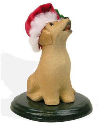 yellow lab with christmas hat figurine