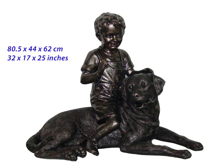 Boy and Labrador Retriever Bronze Garden Statue Sculpture